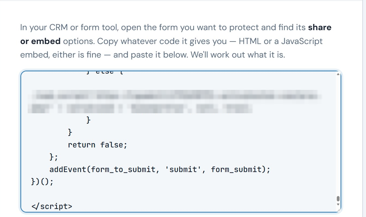 The Setup Wizard with ActiveCampaign's form code pasted in the box