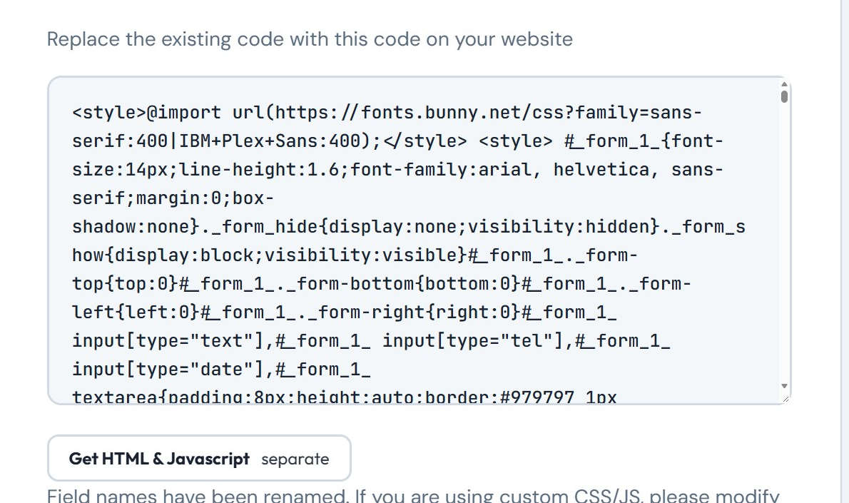 Replace the existing code with this code on your website, above the protected form code