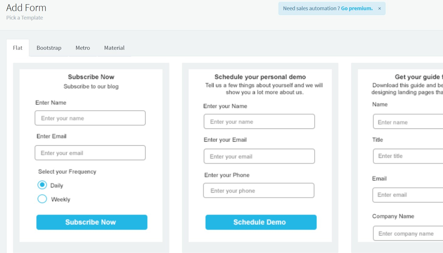 Agile's Pick a Template page with the Flat form templates