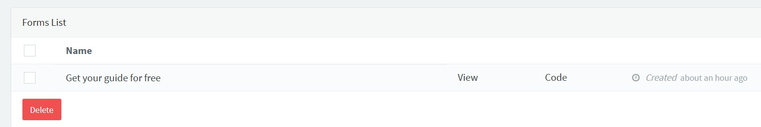 Agile's Forms List with View and Code next to the form