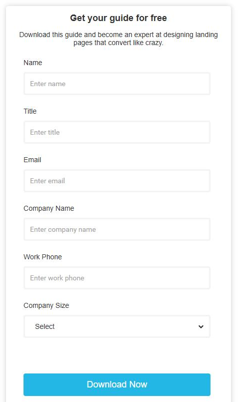 A page showing the protected Agile form with Name, Title, Email, Company Name, Work Phone and Company Size
