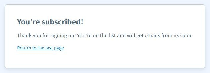 AWeber's You're subscribed! thank-you page