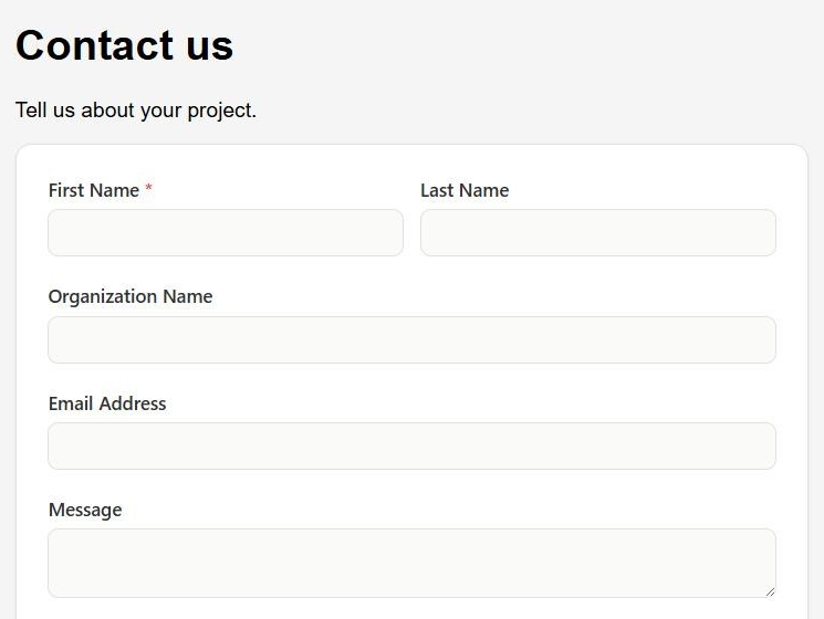 A Contact us page showing the protected Capsule form with name, organization, email and message fields