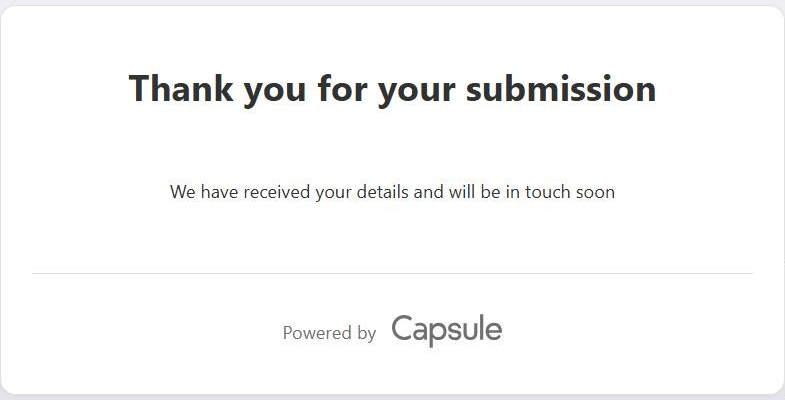 Capsule's page saying Thank you for your submission