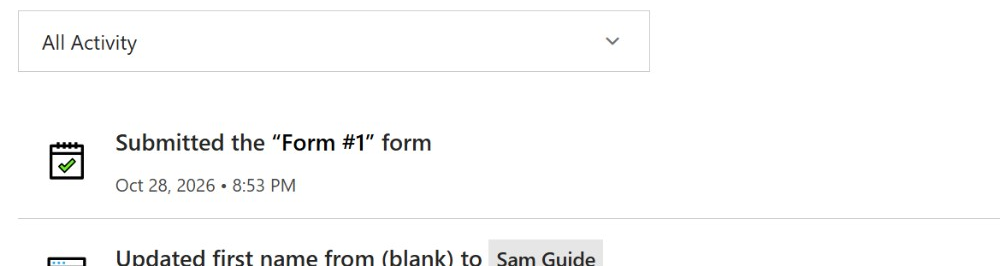 The person's activity showing they submitted the form