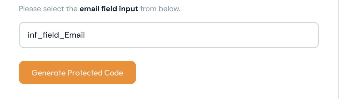 The email field set to inf_field_Email and the Generate Protected Code button