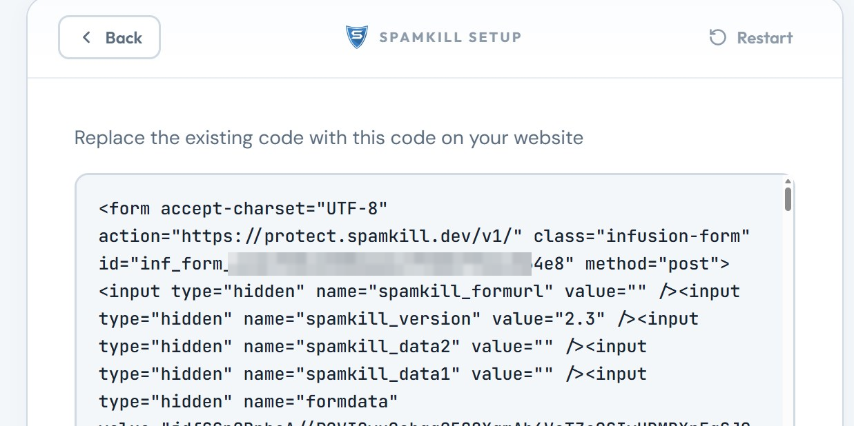 Replace the existing code with this code on your website, above the protected form code