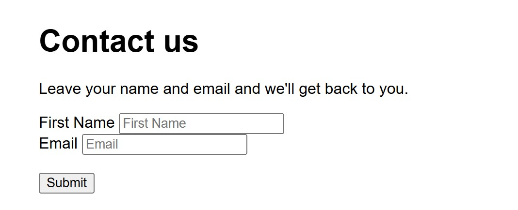 A Contact us page showing the protected First Name and Email form