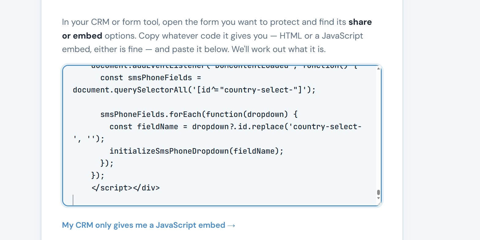 The Setup Wizard with Mailchimp's form code pasted in the box