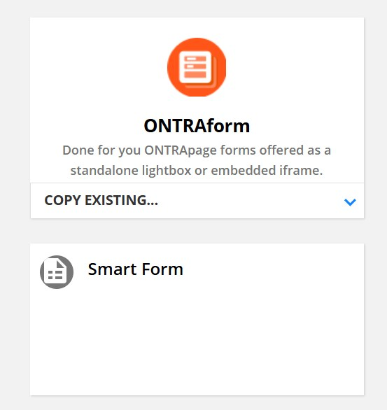 The Choose a form page with ONTRAform and Smart Form