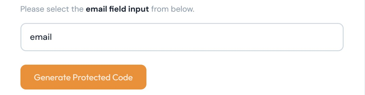 The email field input set to email above the Generate Protected Code button